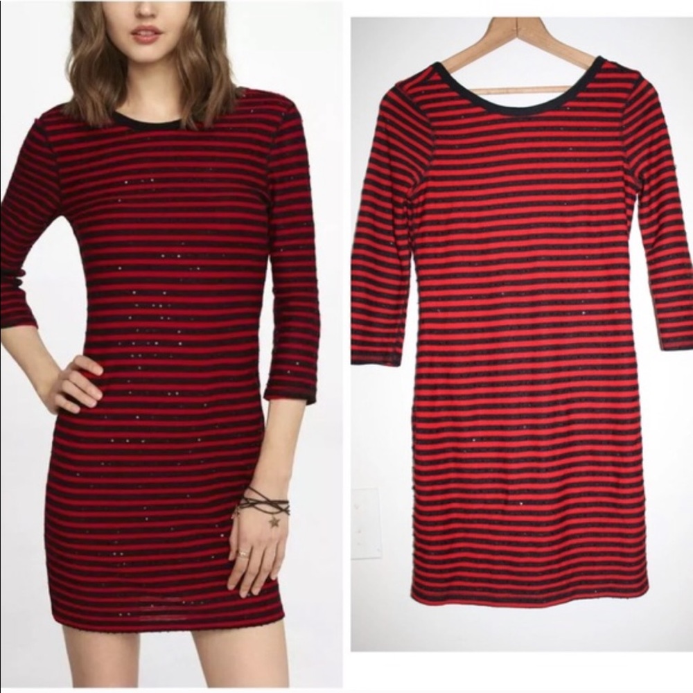 Express striped sequin dress in red and black holiday party dresss